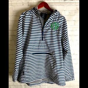 Charles River Apparel Women's Grey Stripe Chatham Anorak Print Pullover KYA Sz L